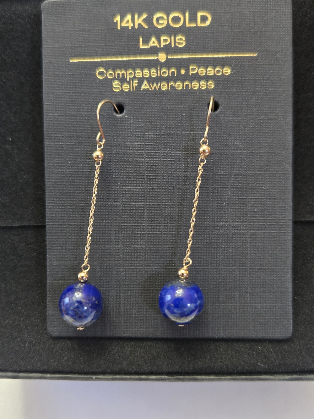 14kt Solid Yellow Gold Genuine Lapis Lazuli Dangle Earrings